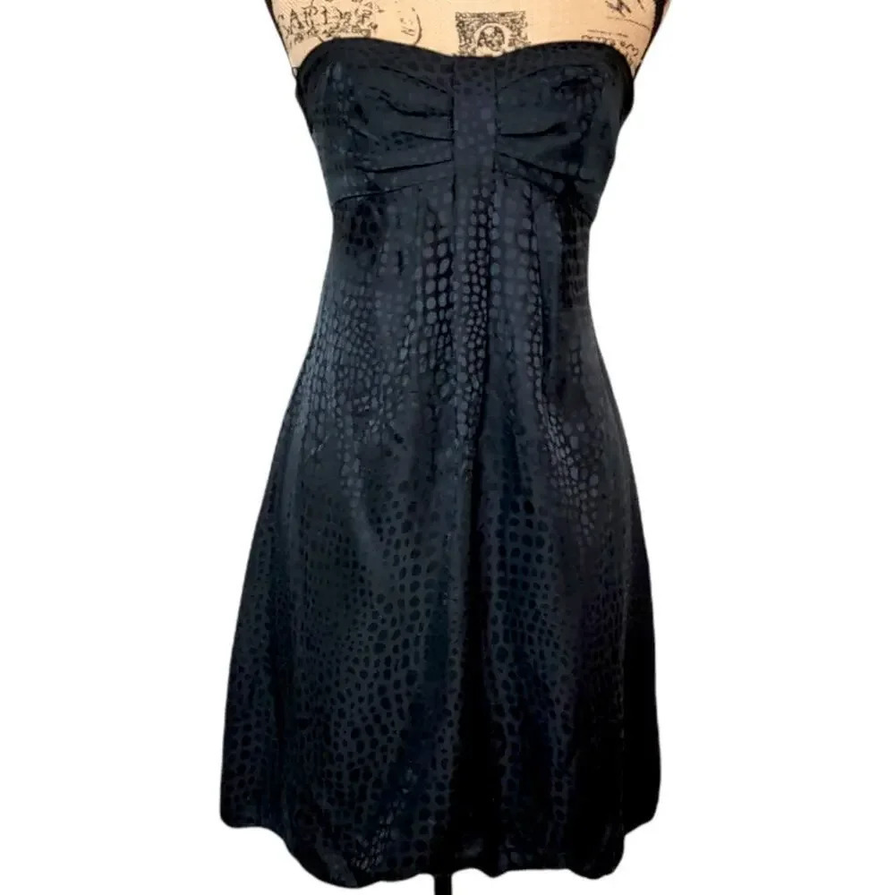 White House Black Market Womens Silk Blouson Mini Strapless Dress Size 0 Black